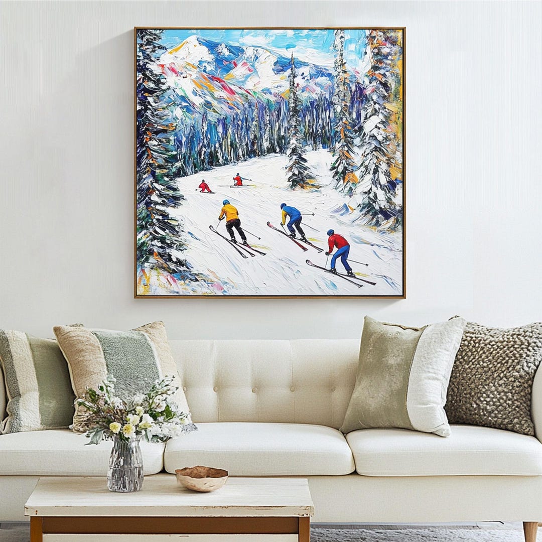 Custom Ski Wall Art, Mini Skiers Painting, Cozy Ski Cabin Decor ...