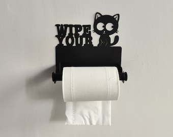 Cartoon cat Iron Wall Mounted Toilet Paper Holder - Handmade Toilet Paper Holder-Industrial Modern Toilet Roll Holder