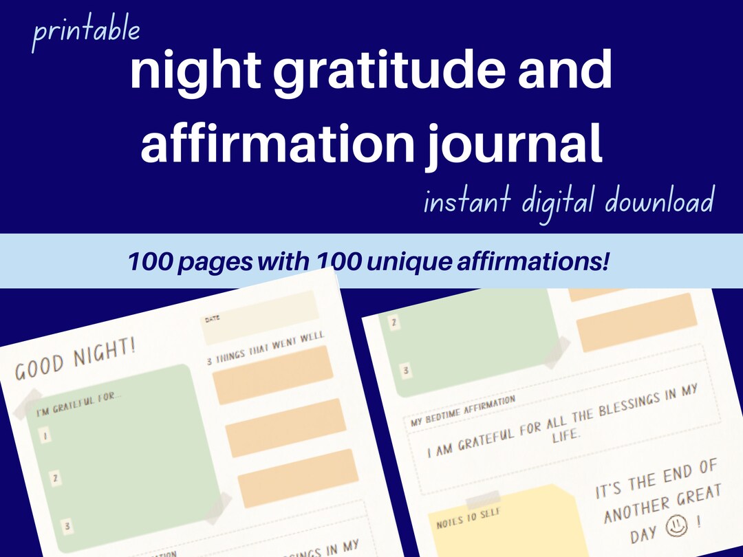 5 Minute Daily Night Gratitude and Affirmations Journal, Positivity ...
