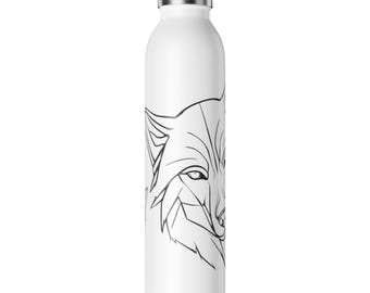 Geometric Wolf Line Art Slim Water Bottle | Minimal Animal Outline