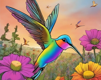Vibrant Hummingbird Cotton Men's Tee, Nature Graphic T-Shirt