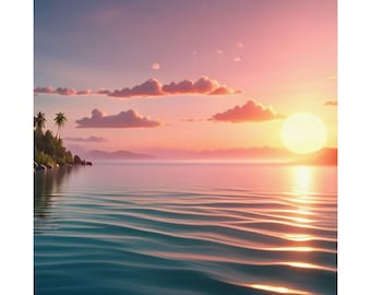 Caribbean Sunset Poster: Tropical Kids Room Wall Art