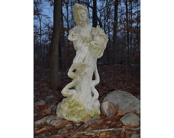 Mystical Garden Statue Poster: Rustic Nature-Inspired Wall Art