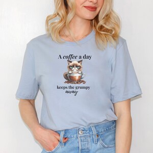 Funny Grumpy Cat T Shirt for Animal Lover Cute Cat Coffee Graphic Shirt Gift Idea for Pet Owner Apparel for Women Humorous Coffee Quote