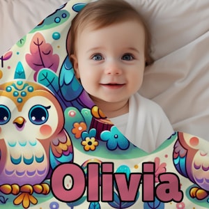 Nursery Blanket Personalized for Girl Owl Design Floral Baby Shower Gift Nursery Throw Blanket Baby Nursery Bedding Toddler Girl Room Decor