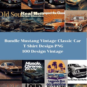 Mustang– Vintage Classic Car T-Shirt Design  Retro American Muscle Car Clipart Digital File PNG Instant Download for POD