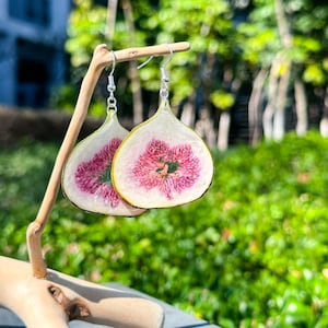 Real Figs Resin Earrings,Pressed Fruit Earrings,Pressed Fig Earrings,Pink Fig Resin Jewelry,Dired Fruit Earring,Handmade Jewelry For Women