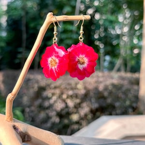 Real Rose Earrings,Dried Rose Resin Flowers, Pressed Flowers,  Resin Jewelry,Cute Flower Jewelry, Dainty Drop Earrings,Christmas Gift