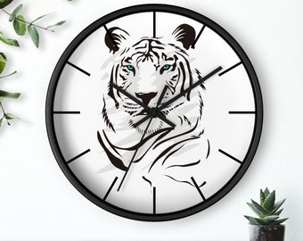 Wall Clock With White Tiger Design, Gift for Home, White Tiger Wall Clock, Living Room Wall Clock, Minimalist Wall Clock