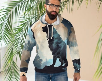 Wolf Spirit: Classic Fit Kapuzen-Sweatshirt mit Vollmond-Design.Unisex Pullover Hoodie (AOP)