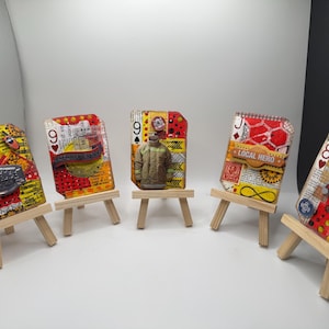 Naipes alterados, APC, juego de 9 cartas, efímera de diario, arte de colección, “Héroes locales”, artesanía de collage.