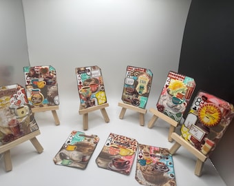 Altered Playing Card Set: &quot;Freshly Brewed&quot; Mixed Media Collage, Set of 9