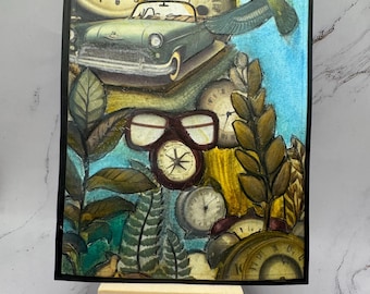 In The Meadow: Mixed Media Collage, Nature Inspired Artwork (5x7)
