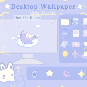 Blue Sky bunny Desktop Theme Organizer Set | Desktop Wallpaper Set | Desktop Organizer | Desktop Organizer Set | Wallpaper cute | Icon cute