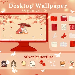 Organizador de escritorio con mariposas plateadas: tema "Bendición del Oficial del Cielo" / tema de escritorio TGCF / organizador de fondos de pantalla