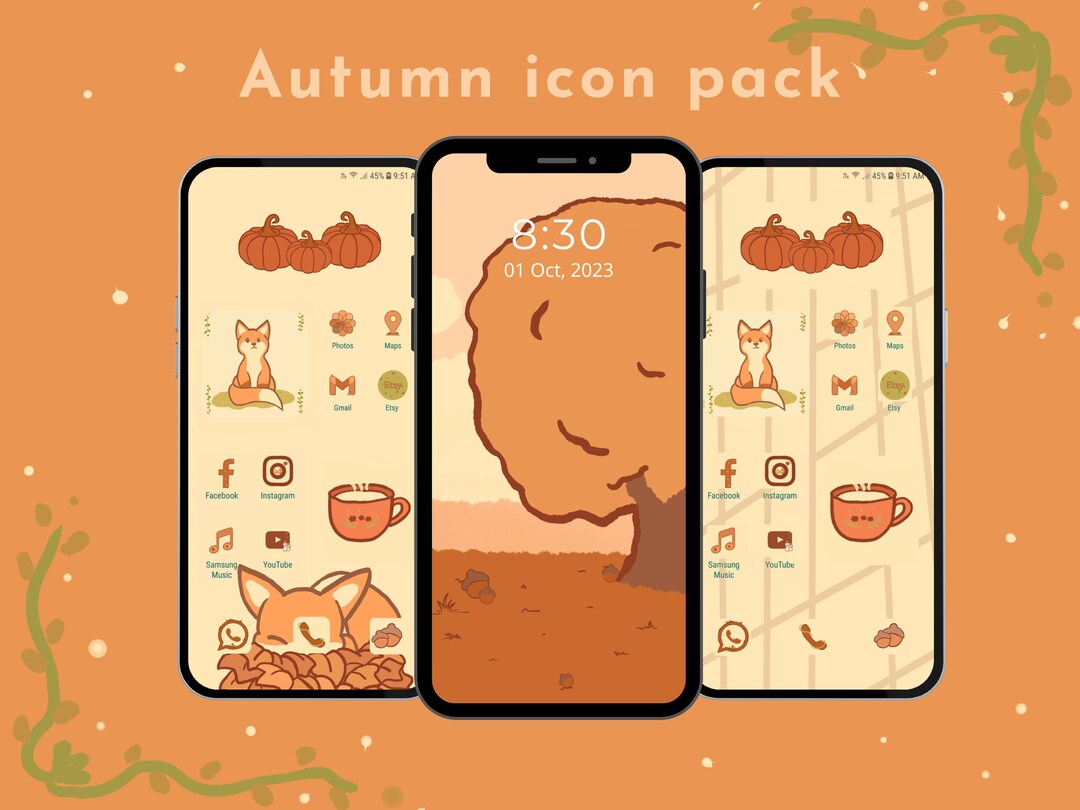Cozy Fall Icon App Set Autumn App Icon Pack for Ios Android - Etsy