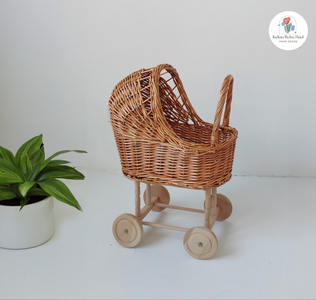 Wicker Baby Stroller Rattan Doll Stroller Doll Pram Baby Carriage