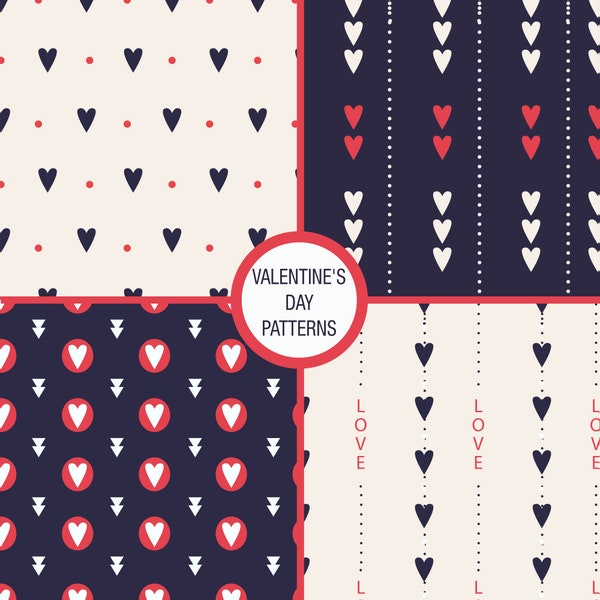Valentine's Day Pattern Design for Girlfriend Gift Packing or Background, Printable Paper Digital Download Bundle for Valentine's Day