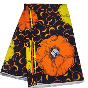 Orange and Yellow African Print Fabric, Ankara Fabric, African Fabric by the yard, Wax Print Fabric, 100% Cotton Fabric, Ankara Fabric.