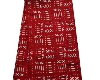 Tessuto stampato tribale africano rosso e bianco, tessuto Ankara rosso e bianco, tessuto africano tagliato su misura, Ankara, tessuto tribale