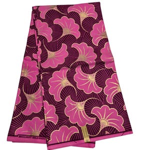Pink and Gold Floral African Ankara Fabric, African Fabric by the yard, African Print Fabric, Ankara Fabric, Gold Fabric, Pink Fabric.