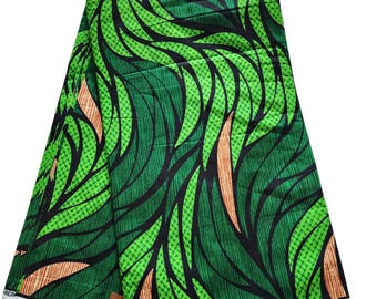 Tela africana Ankara verde, amarilla y negra, tela africana cortada a medida, tela estampada africana, tela Ankara, impresión de cera, tela de algodón