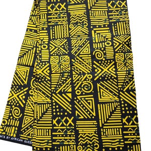 Yellow and Black African Print Fabric, African Fabric by the yard, Ankara Fabric, Yellow Fabric, Ankara Fabric, Ankara Fabric by the Fold