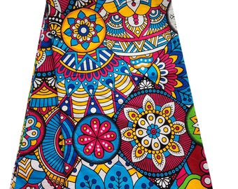 Tela africana Ankara multicolor azul y rosa, tela africana cortada a medida, tela estampada africana, tela Ankara, tela estampada con cera.