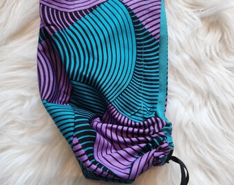 Purple, Teal Euro Scrub Cap, Satin-lined Euro Scrub Cap, Surgical Cap. Nurse Cap. Euro Style Scrub Cap. Afrocentric Scrub Cap.Ready to Ship.