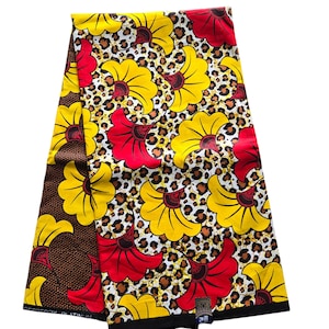 Yellow, Red and Brown Ankara Fabric, African Print Fabric, African Fabric by the fold, African Fabric, Ankara, African Dress/Skirt Fabric