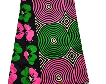 Grün, Rosa und Schwarzer Afrikanischer Druckstoff, Ankara-Stoff, Afrikanischer Stoff, Wax Print Stoff, 100% Baumwolle, AKA Stoff.
