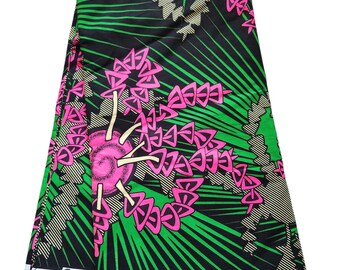 Rosa und grüner afrikanischer Ankara-Stoff, afrikanische Stoffe, afrikanischer Druckstoff, Ankara-Stoff, grüner Stoff, afrikanische Kleidung