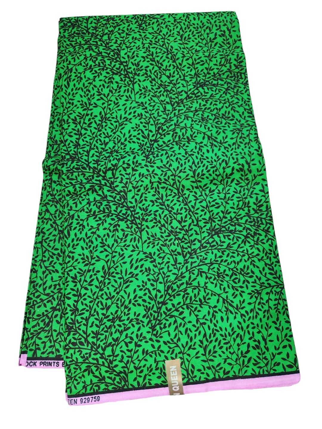 Black Ankara Fabric with Green Spiral and Red Wave Design