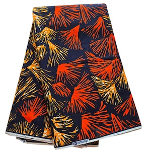 Orange afrikanischer Druckstoff, afrikanischer Stoff durch die Falte, Ankara-Stoff, orangefarbener Stoff, afrikanischer Kleider- / Rockstoff, Hiziel-Stoff, Baumwolle