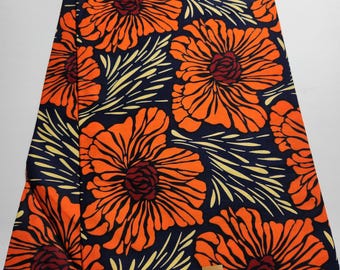 African Ankara Fabric, African Fabric by the yard, African Print Fabric, Ankara Fabric, Navy and Orange Fabric, Multicolor Fabric.