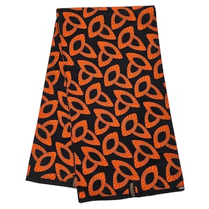 Black and Orange African Print Fabric, African Fabric by the Yard, Wax ...