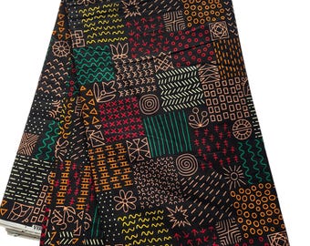 Schwarzer mehrfarbiger Ankara-Stoff, Afrikanischer Druckstoff, Afrikanischer Stoff, Afrikanischer Stoff, Ankara-Stoff, Wax Print