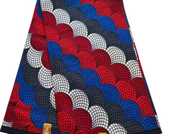 Tela africana Ankara azul, blanca y roja, tela africana cortada a medida, tela estampada africana, tela Ankara, tela azul, tela africana