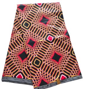 Luxury Emblished Gold Ankara Fabric, African Fabric by the yard, African Print Fabric, Ankara Fabric, Shiny Gold, Red and Black Ankara