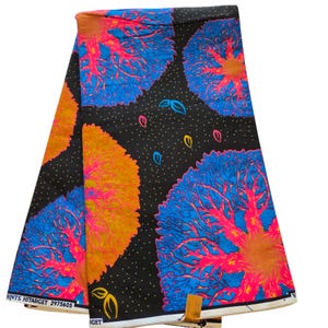 Black, Pink and Blue African Print Fabric, Ankara Fabric, ankara by the yard, African Print Fabric, Ankara, Black Fabric, Wax Print.
