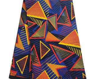 Blue and Orange African Ankara Fabric, African Fabric by the yard, African Print Fabric, Ankara Fabric, Blue Fabric, Cotton Fabric.