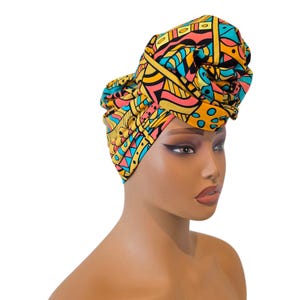 Yellow Geometric Ankara Headwrap, African Print Headwrap, Ankara Headwrap, Headtie, Ankara Headband, Natural Hair, Scarf, Protective Styling