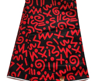 Tela Ankara roja y negra, tela estampada africana, tela roja para coser, tela africana cortada a medida, impresión de cera, tela Ankara en yardas