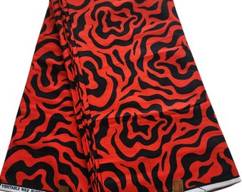 Red and Black African Ankara Fabric, African Fabric by the yard, African Print Fabric, Ankara Fabric, Wax Print Fabric, Red Ankara Fabric.