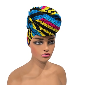 Blue and Yellow Headwrap, African Print Headwrap, Ankara Headwrap, Headtie Blue Wrap, Ankara Headband, Natural Hair, Scarf, Ankara