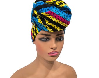 Blue and Yellow Headwrap, African Print Headwrap, Ankara 