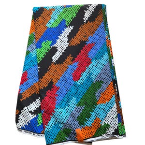 Blauer mehrfarbiger afrikanischer Druckstoff, afrikanischer Stoff Schüttgut, afrikanischer Druckstoff, Ankara-Stoff, mehrfarbiger Stoff, Wachsdruckgewebe