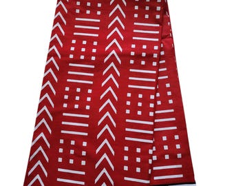 Tessuto stampato tribale africano rosso e bianco, tessuto Ankara rosso e bianco, tessuto africano tagliato su misura, Ankara, tessuto tribale