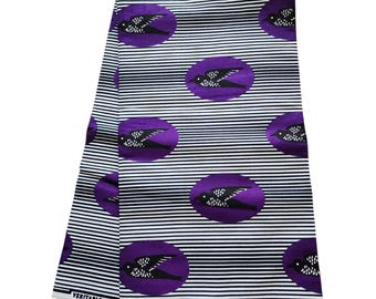 White, Purple and Black African Ankara Fabric, African Fabric by the fold, African Print Fabric, Ankara Fabric, Purple Fabric,  Fabric.