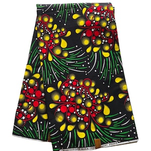 Black, Green and Yellow African Print Fabric, Ankara Fabric, African Fabric by the yard, Wax Print Fabric, 100% CottonFabric, Ankara Fabric.